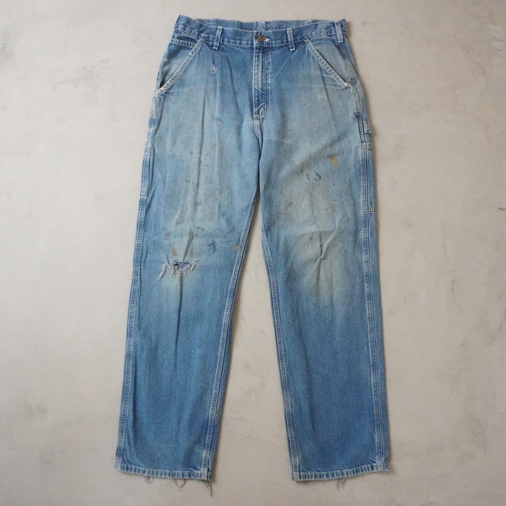 Vintage Carhartt Jeans 34x32 Mens Blue Dungaree Fit Distressed Workwear